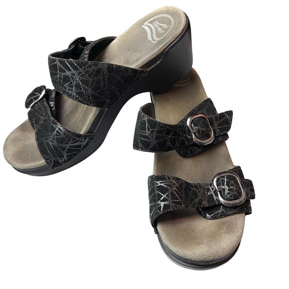 Dansko Sophie Slide Leather Slip On Sandals Women 39 8.5-9 Sparkle Buckle Cobweb - Picture 1 of 12
